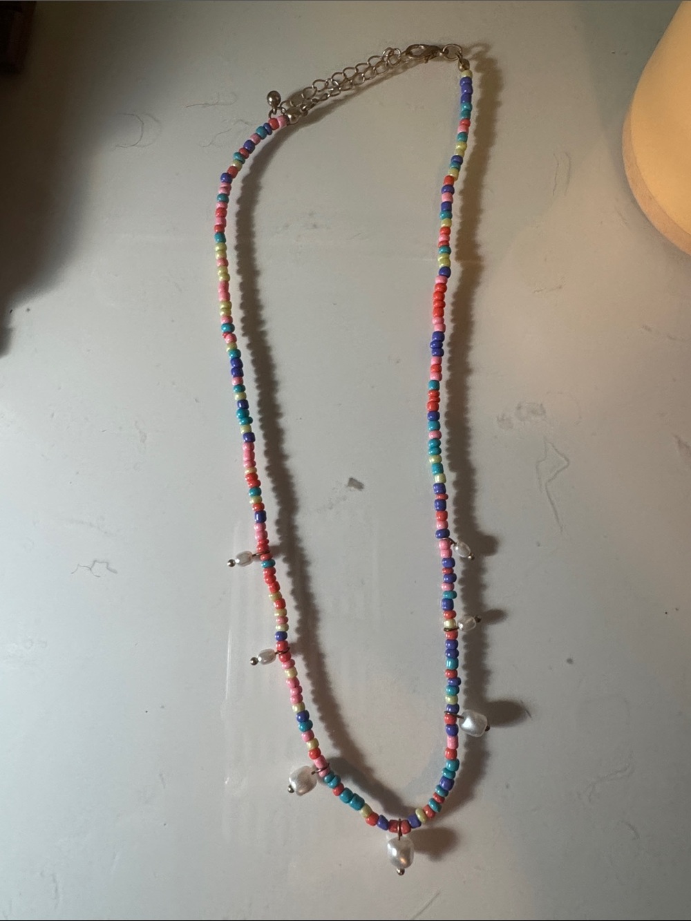 Multicolor Beaded Necklace with Pearl Charms